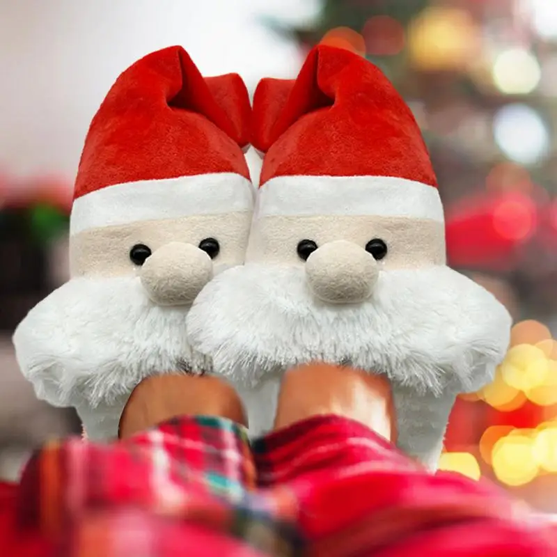 Red Santa Slippers Stuffed Bedroom Christmas House Indoor Slippers For Women Lightweight Unisex Cartoon Santa Non-Slip Shoes