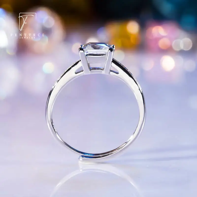 FENTTECI S925 Sterling Silver Gold Plated Moissanite Ring Princess Square Cut Proposal Engagement Wedding Ring for Women Jewelry