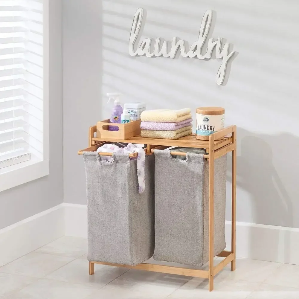 

2 Section Double Laundry Organizer Hamper with Removable Storage Sorter Bags,Space-Saving Basket Duo with Handles for Clothes