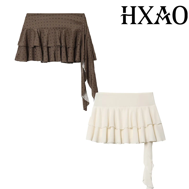 HXAO 水玉ミニスカートショーツ フリルレイヤードスカートパンツ 女性用 フェアリーフリル ベージュ レディーススカート プリーツ ブラウン シフォンスカート