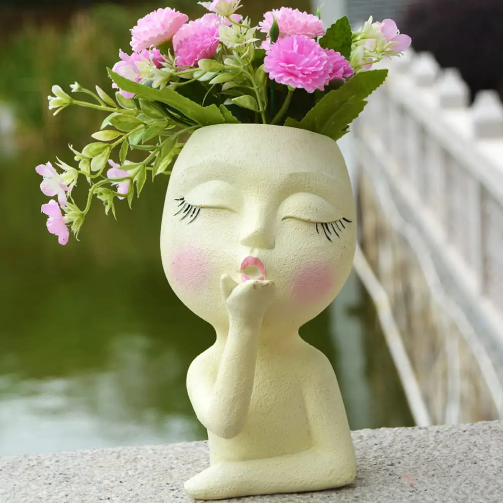 Girls Face Head Flower Planter Succulent Plant Flower Container Pot Flowerpot Home Decor Tabletop Ornament Garden Decoration