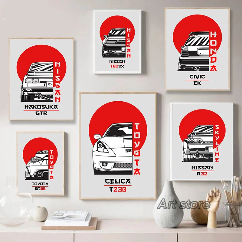 80s Japan Car Nissan Skyline R34 Posters and Prints Famous GTR Cars Mazda RX7 JDM Canvas Painting Wall Art Home Boys Room Decor