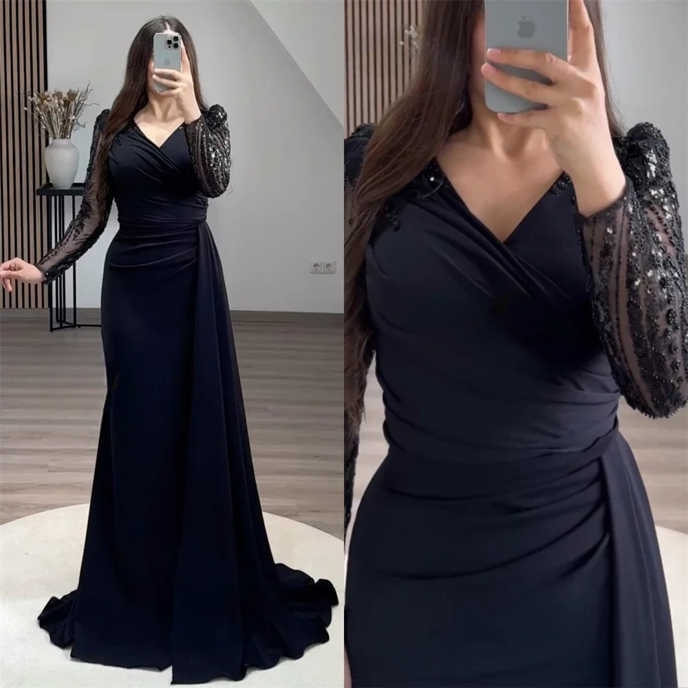 

Customized Prom Dress Evening Saudi Arabia V-neck A-line Floor Length Skirts Lace Bespoke Occasion Dresses Dearin Ye Formal Gown