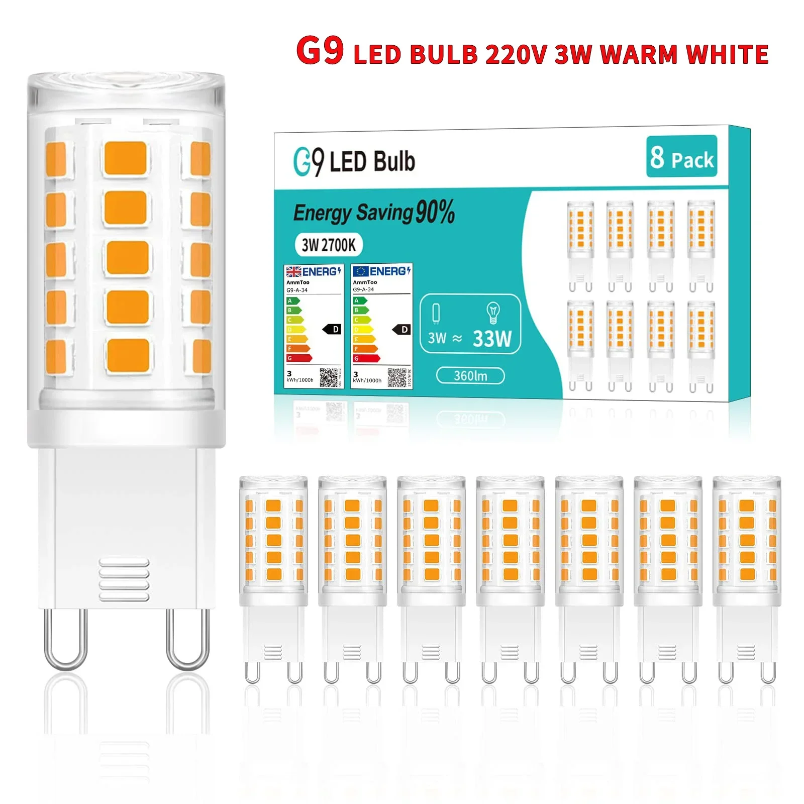 

8pcs G9 LED 3W AC 220V LED Lamp 34 Leds G9 LED Bulb SMD 2835 LED G9 Corn Light Bulbs Replace 33W Halogen Lamp Light Warm White
