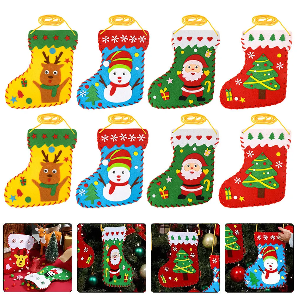 20Pcs Felt Stocking Sewing Kit for Boys Girls DIY Christmas Craft Set Portable Lightweight Hands on Learning Gift Idea Festival
