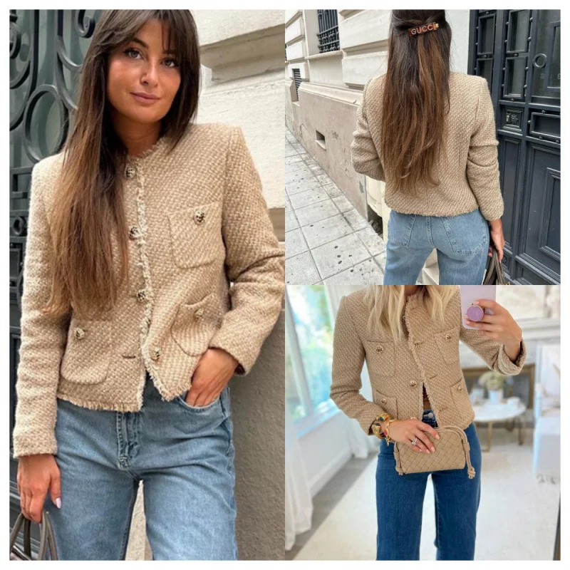 

Женская классическая твидовая куртка-пальто — верхняя одежда на пуговицах спереди с длинными рукавами, осенне-зимний шикарный пиджак на заказ