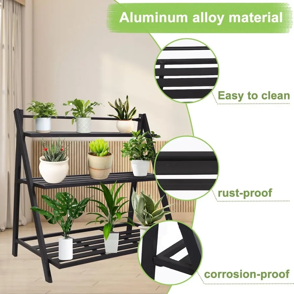 Plant Stand Indoor, 3-Tier Aluminum Plants Shelf Outdoor, Multiple Flower Holder Rack, Metal Plant Stands Home Decor