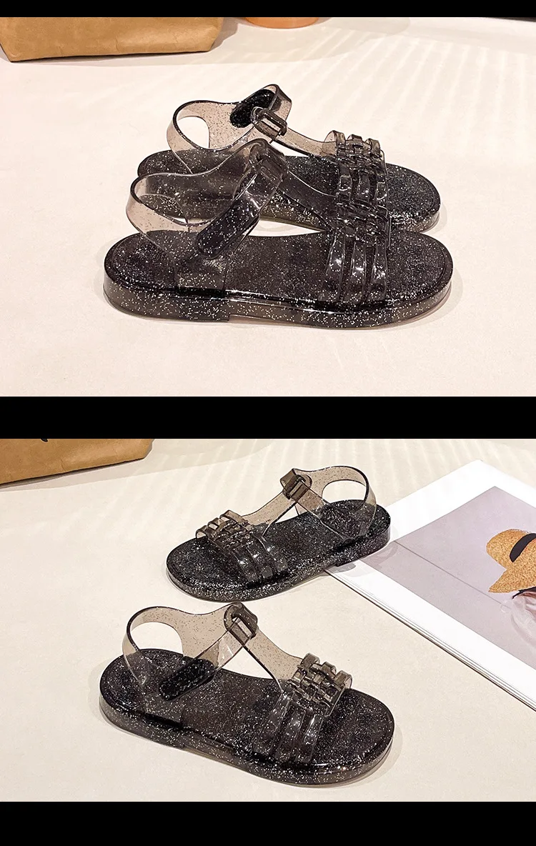 2026 Neue Mädchen Glitzer-Jelly-PVC-Sandalen für Kleinkinder mit Schnallenverschluss, Retro-Geflecht und Cut-Outs, Sommer-Strandschuhe – Detail 37