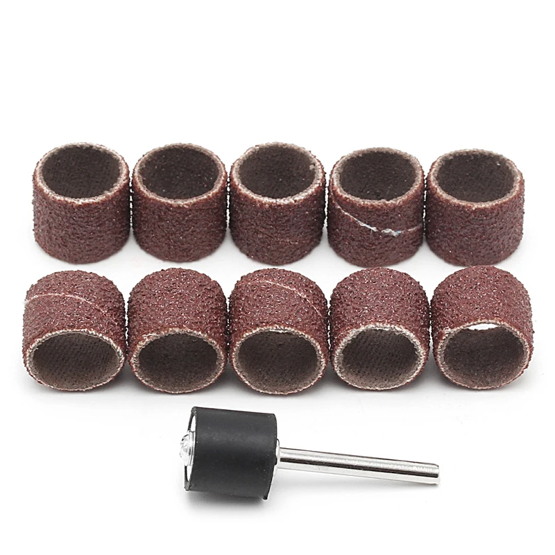 10 Pcs 12.5mm Grit 80# Sanding Bands +3.17mm Mandrel Rotary Tool Drill Bits Dropship