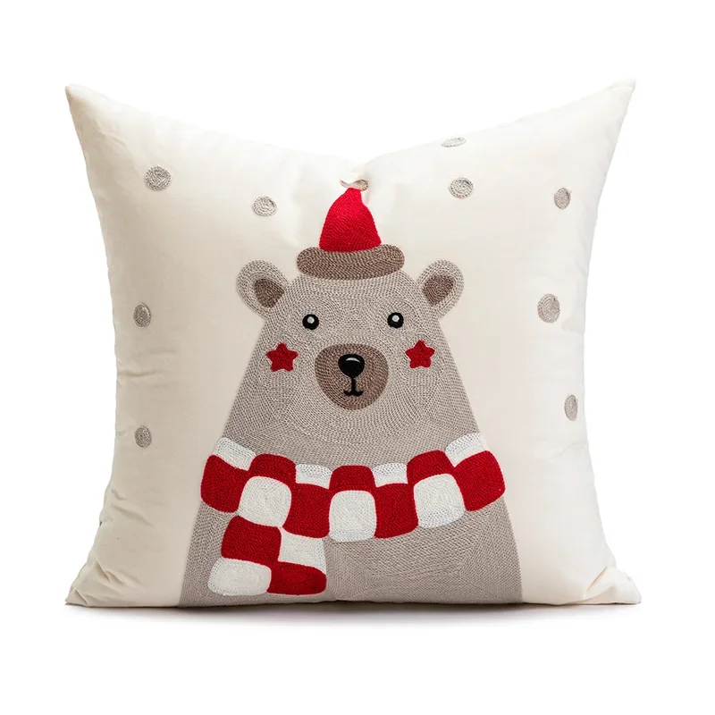 Christmas Bell Embroidered Cushion Cover Red Christmas Geometric Tufted Throw Pillow Covers Holiday Party Home Decor Living Room