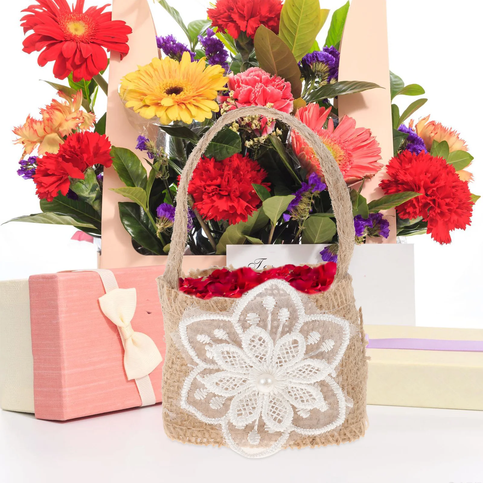 

4 Pcs Rustic Vintage Wedding Party Decoration Burlap Candy Bag Ring Ceremony Favor