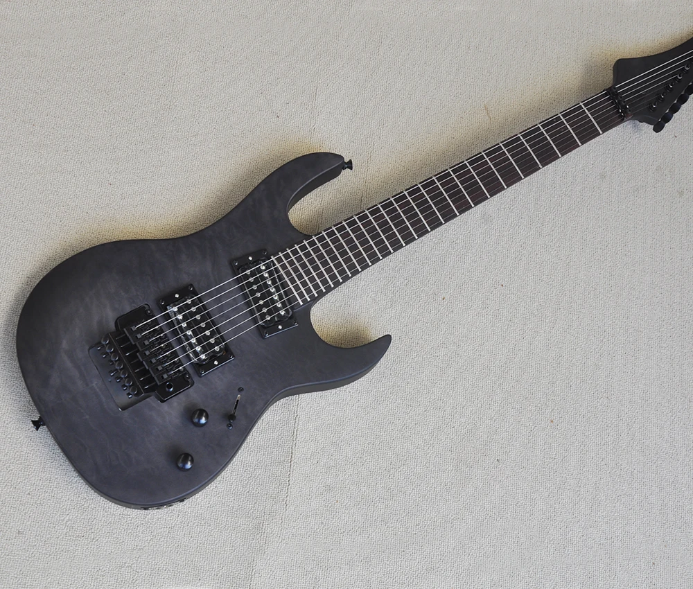 

7 Strings Matte Black Electric Guitar with 24 Frets,Rosewood Fretboard,Quilted Maple Veneer