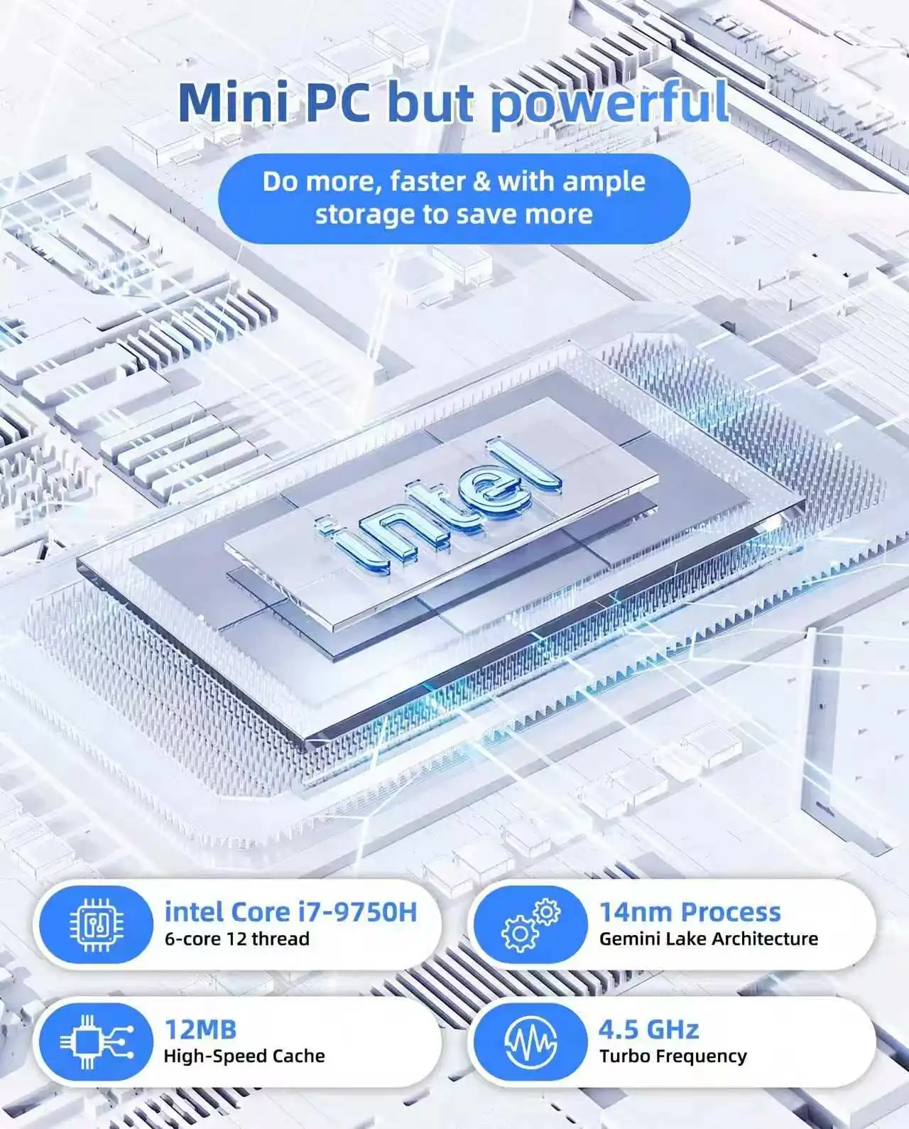 TexHoo Mini PC Intel I7-9750H ITX Portable PC S232*2 Win10 i5 7300HQ 8GB DDR3L 512GB SSD 4K@60Hz Desktop Mini Computer for Offic