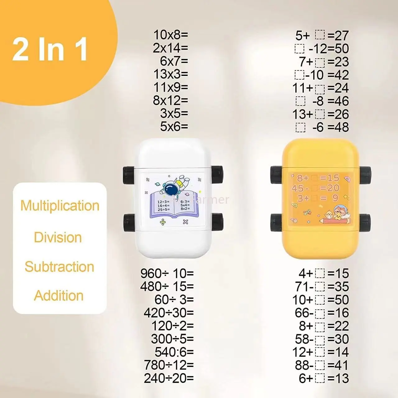 2 in 1 Addition and Subtraction Teaching Stamps for Kids Double-Head Roller Digital Teaching Stamp Within 100 Teaching Math