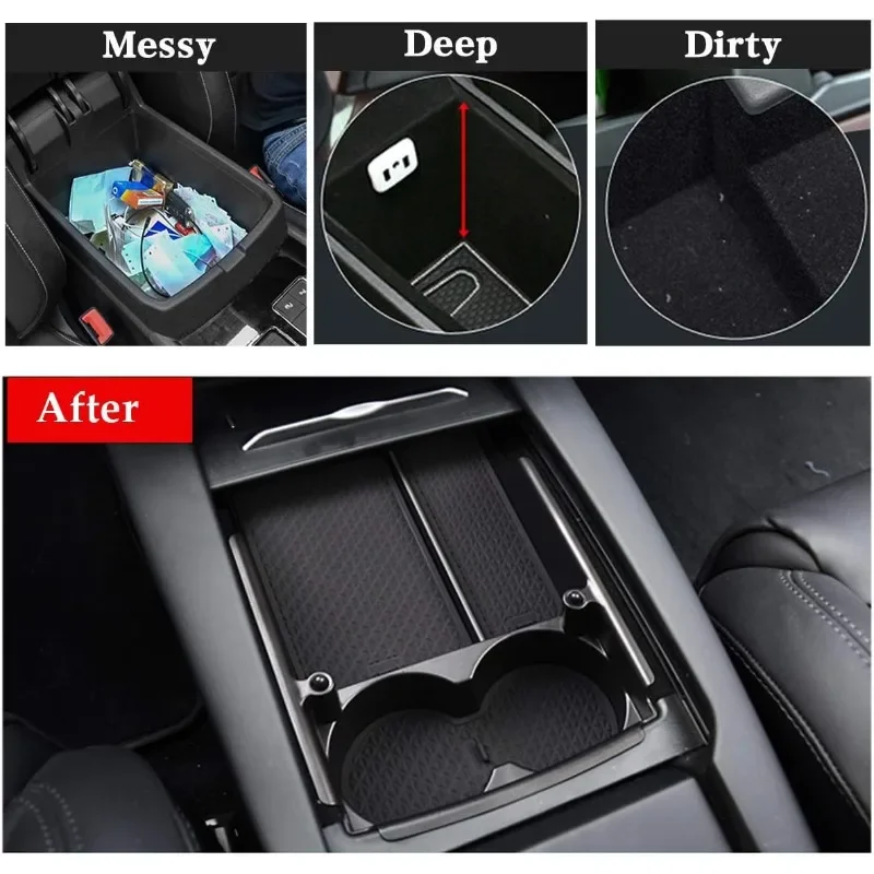 For Tesla Model S Model X Center Console Organizer Cup Holder Armrest Storage Box Car Accessories 2016 2017 2018 2019 2020 2021