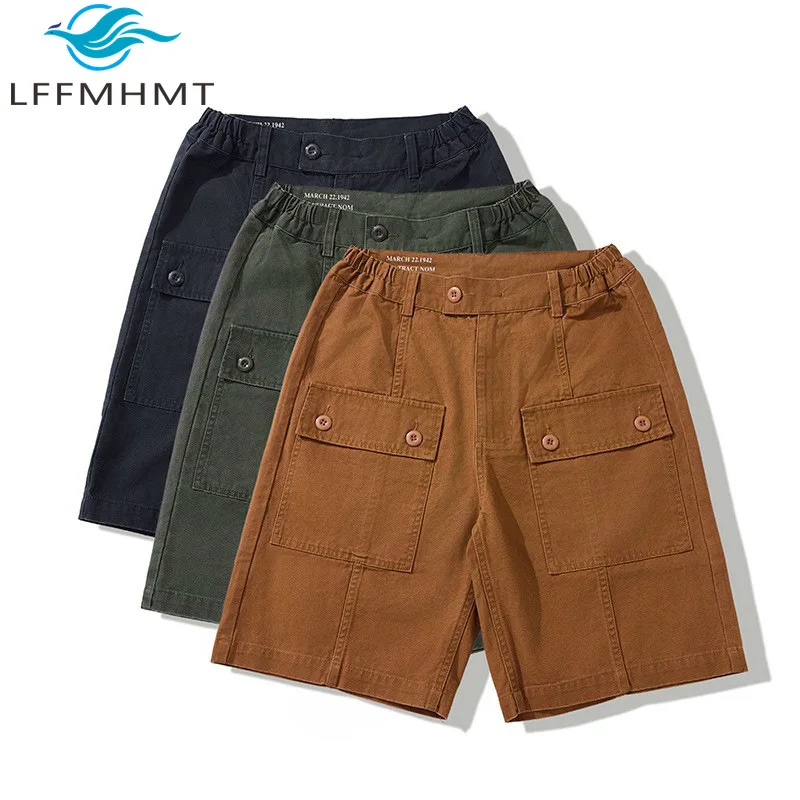 

Vintage American Style Men's Cargo Shorts Multi Pockets Summer Fashion 100% Cotton Good Quality Dense Outdoor Half Length Pants