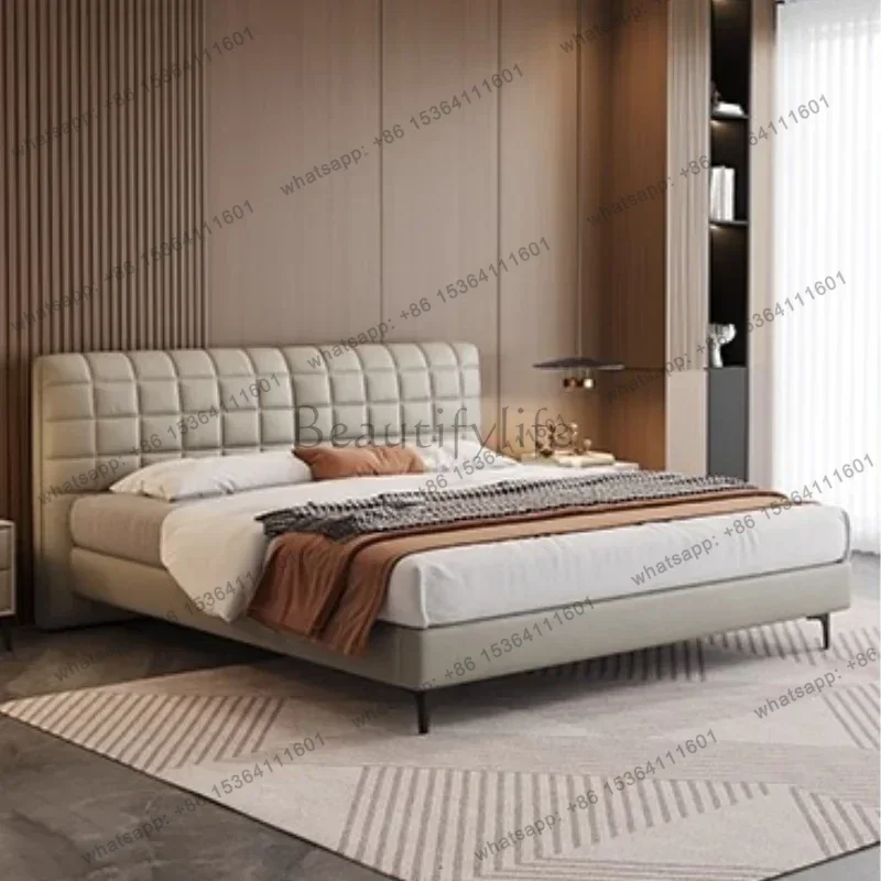 

Luxury Modern Minimalist Leather Double Bed Top Layer Cowhide Marriage Beds Double Bed Frame 2 People Beds 180x200cm 150x200cm