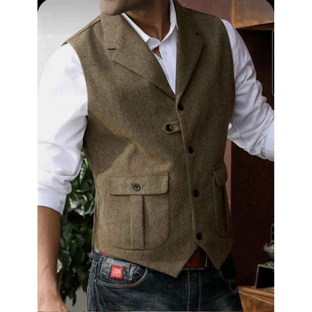 

Mens Herringbone Waistcoat Single Breasted V Neck Casual Business Vest Comfortable Breathable Mens Waistcoat for Business Casual