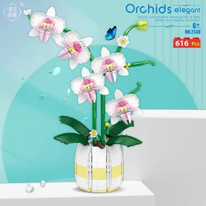 Child orchid construction blocks, bonsai plant, bouquet bricks, romantic decoration for children, wltoys 2139 10 Main Sales Flower Lego - №2