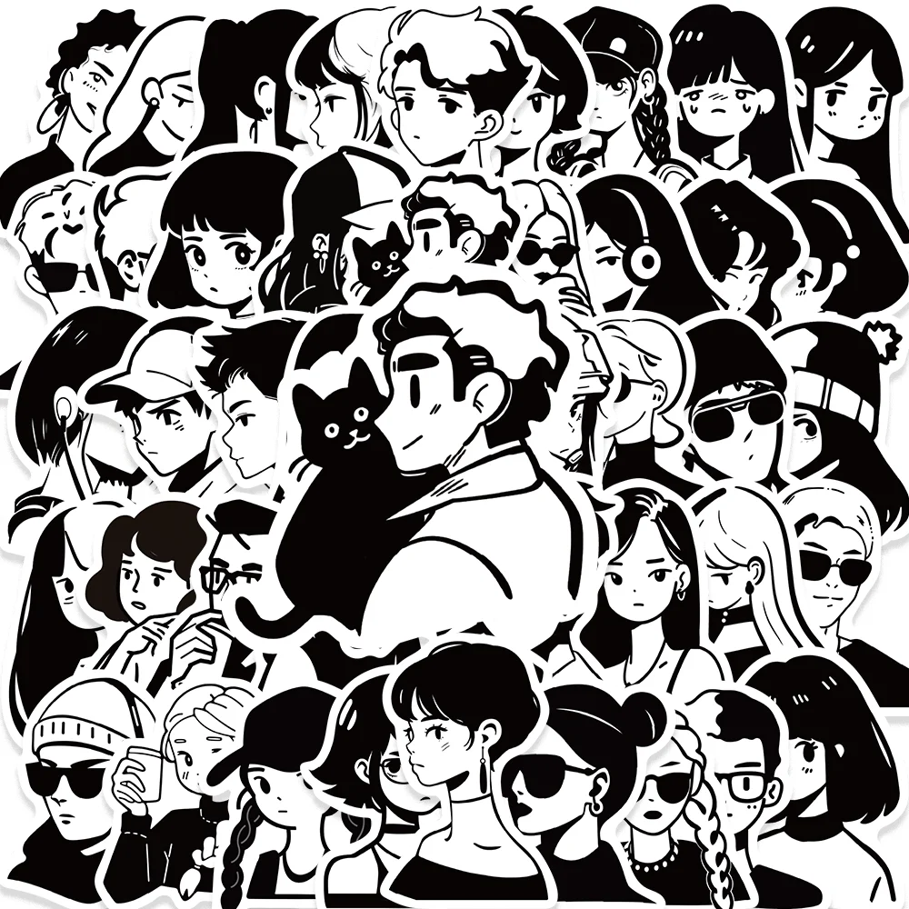 50pcs Boy and Girl Head Portrait Stickers Minimalist Figure for Notebook Envelope Skateboard Laptop Waterproof DIY Vinyl Decal