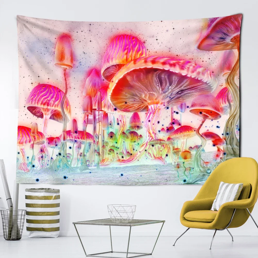 Mushroom Forest Tapestry Wall Decor Mycology Mushroom Champignon Illustration Wall Art Boho Aesthetic Living Room Decor Tapiz