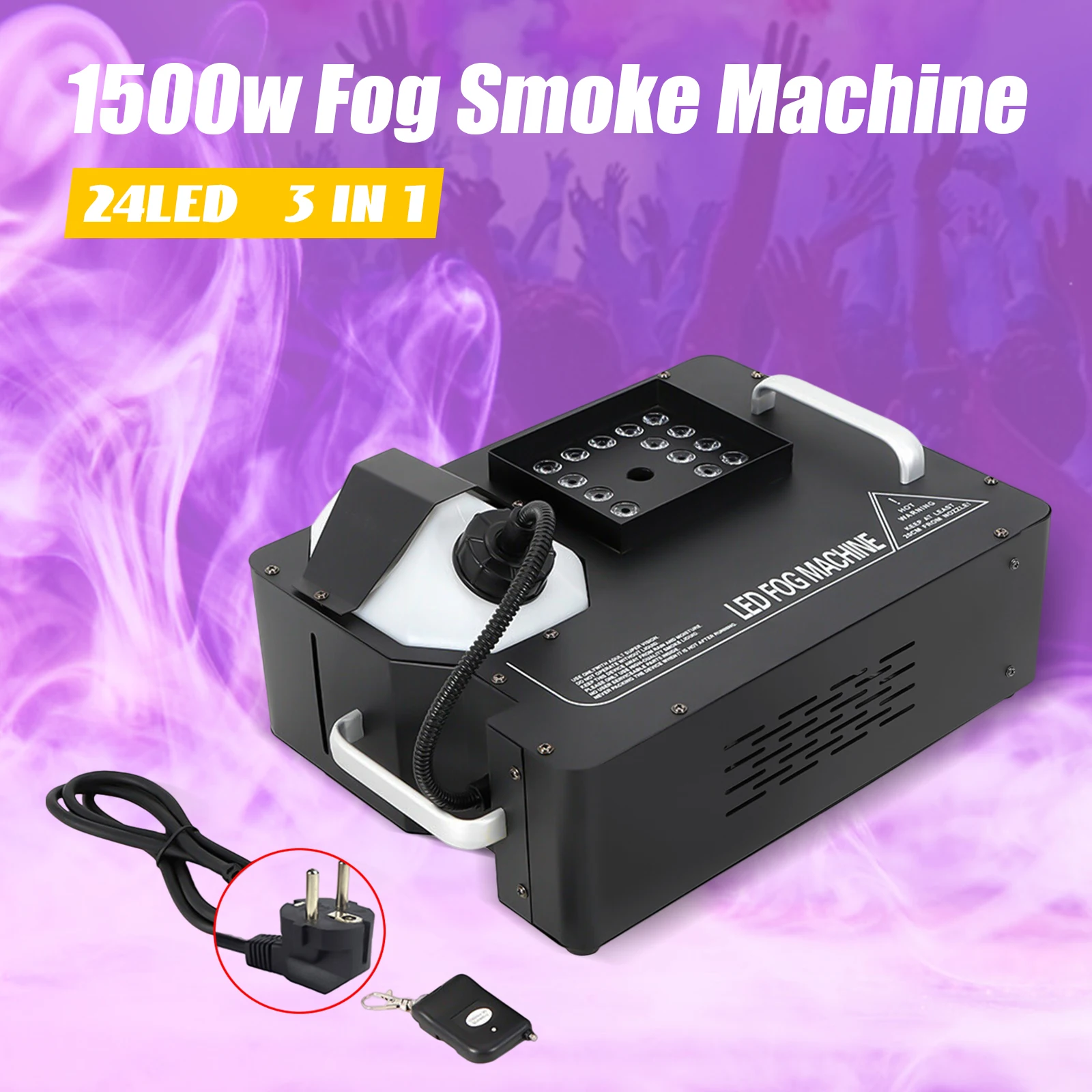 1500W LED Fog Machine 10000CFM, 24 LED Lights 7 Colors DMX512 Smoke Machine With Remote Control, 2L Tank Portable Stage Fogger For Wedding Halloween Party DJ Show