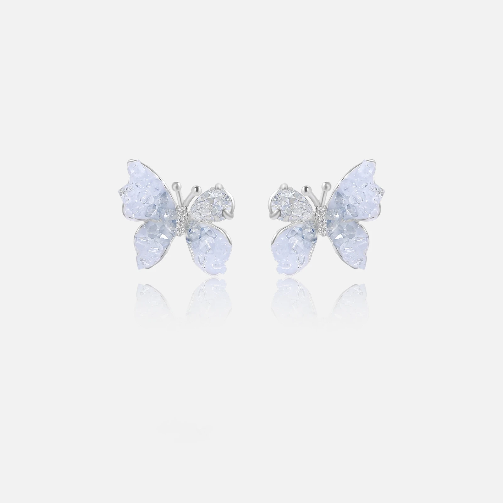 Hypoallergenic Silver Tone Light Blue Butterfly Earrings for Women Dainty Sparkly Crystal Stud Earrings Fashion Jewelry