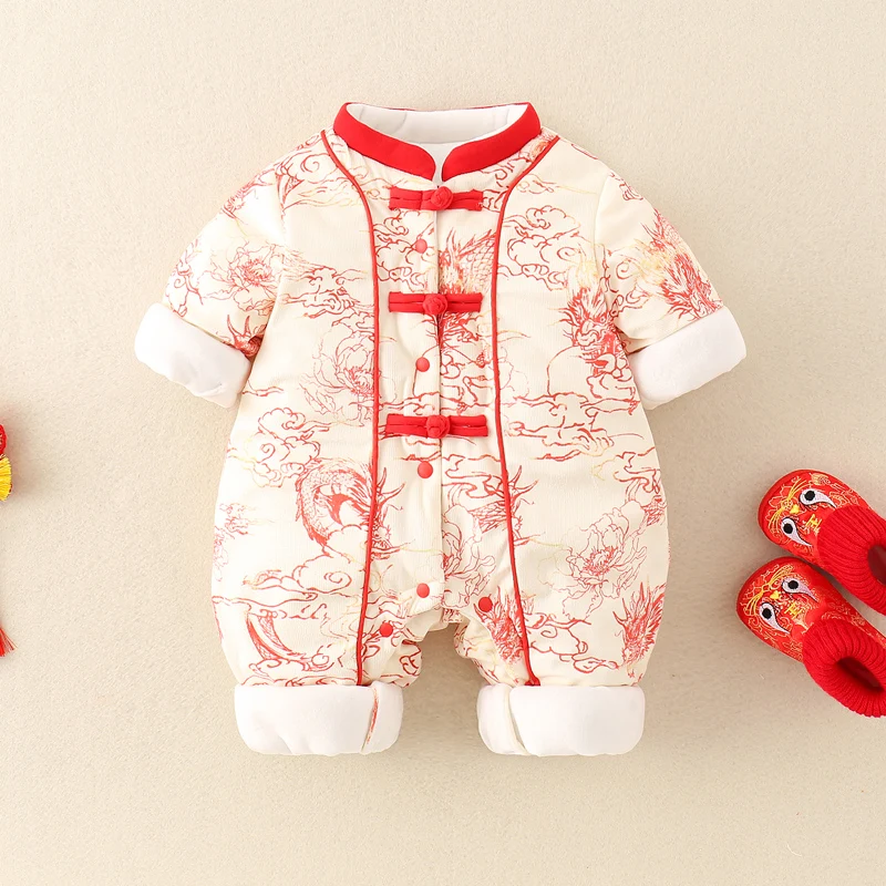 

Thiened Winter Clothes for One Year Old Baby Boys And Girls Traditional Chinese Sle Outgoing Clothes New Year eeting