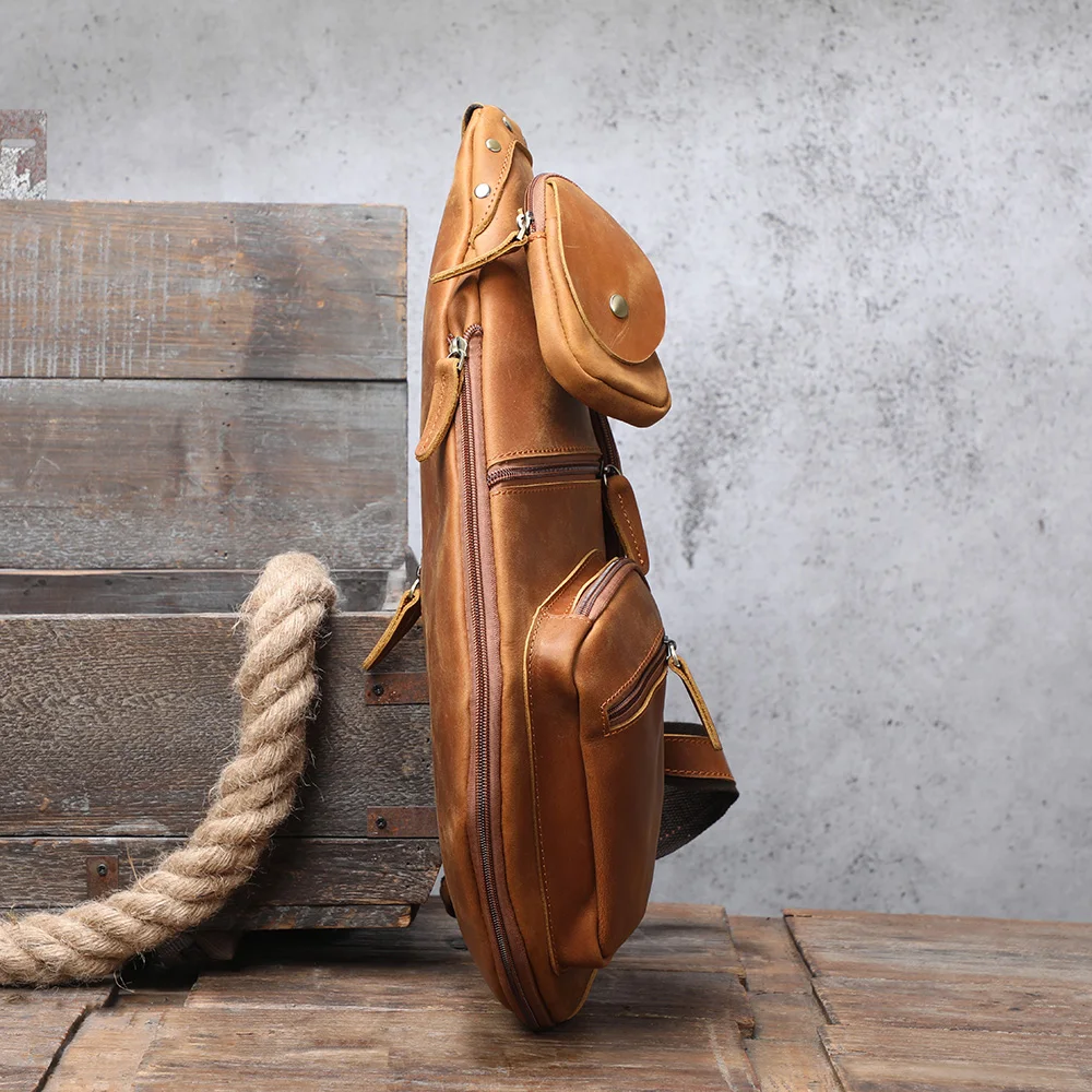 S.WORKER Echtleder Herren-Umhängetasche | Retro Crazy Horse Leder Tagesrucksack Umhängetaschen für Männer – Detail 29