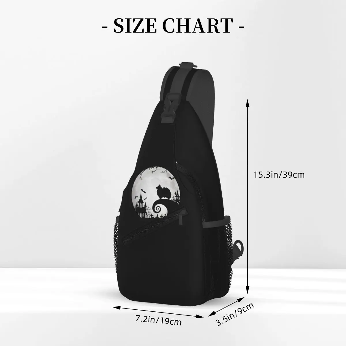 Mochila con eslinga de perro Pomerania y Luna para Halloween, bolso de viaje para el pecho, mochila cruzada para hombre, bolso de hombro