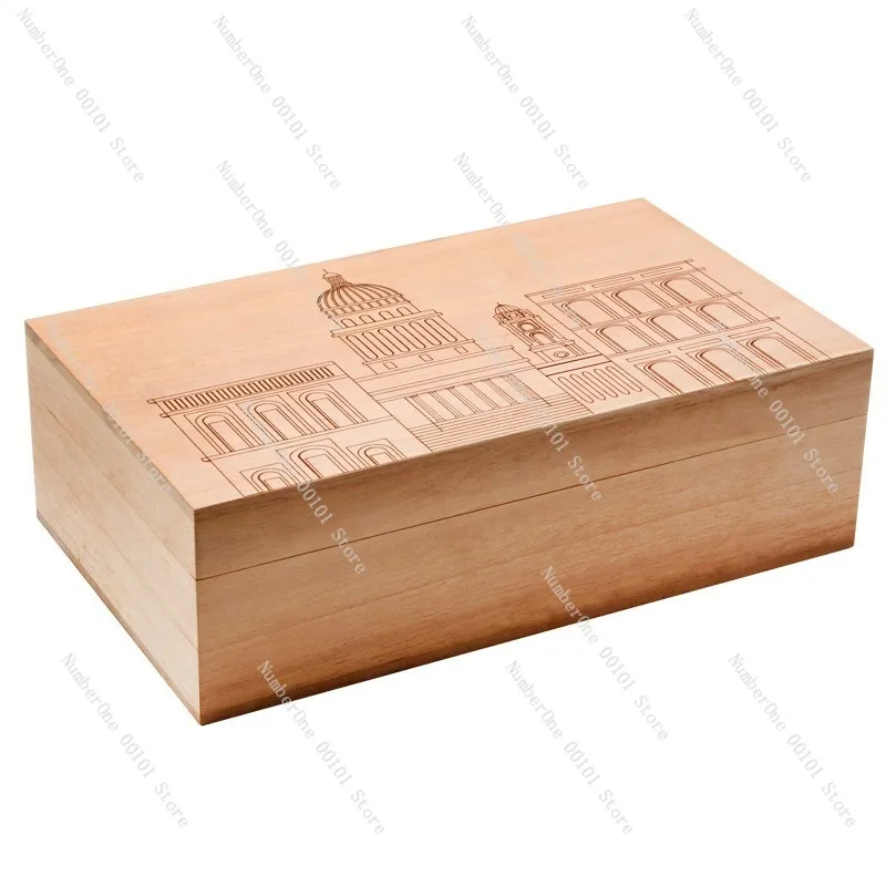Solid Cedar Wood Cigar Box, Natural Wood Cigar Aging and Awakening Cabinet, Medium Size with Laser Engraved Finish