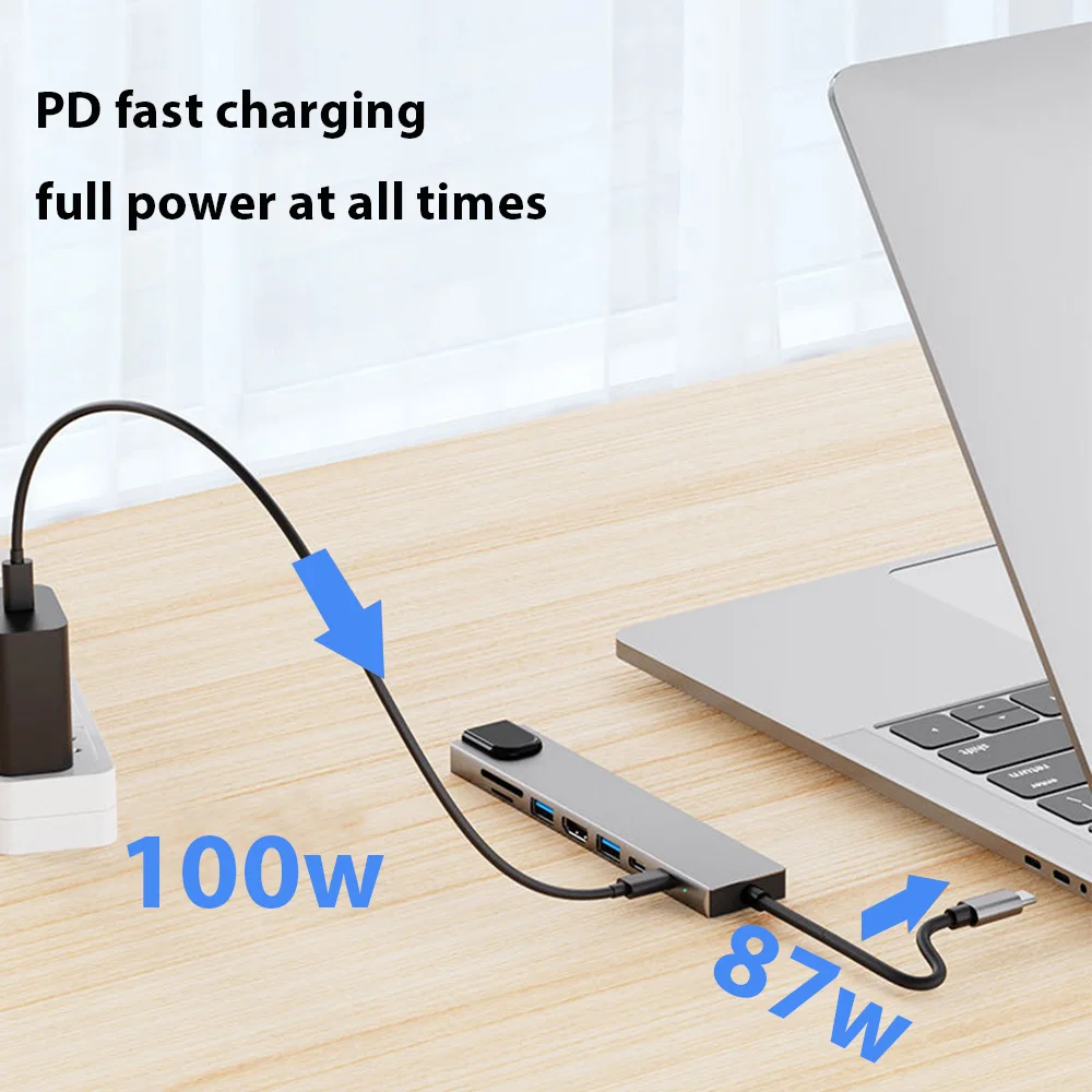 3.0 USB Hub 8 In 1 Usb Multiples Puertos For Mobile Phone Charging U Disk Reader Hard Disk For MacBook HP Laptop Type C Extender