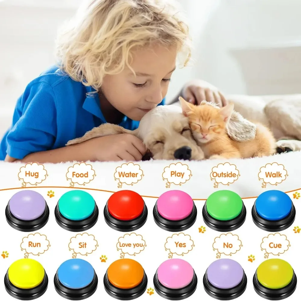 8PCS Dog Communication Buttons Voice Recording Button for Pet Training Buzzer 30 Second Record Playback Funny Gift for Talking