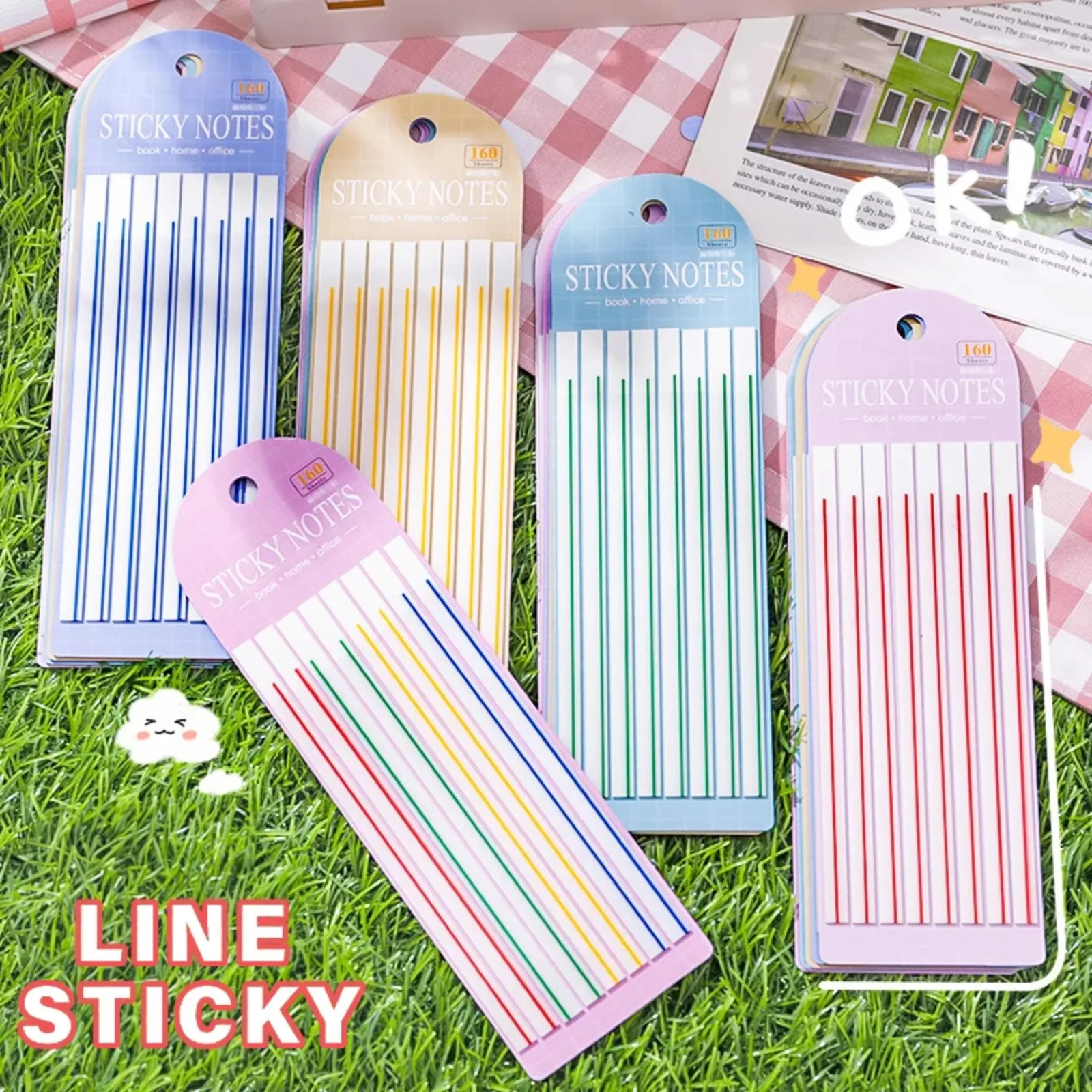 160pcs/pack Ultra Fine Strip Stickers Office School Supplies Marking Line Sticky Notes Transparent PET Materials N Times Sticker