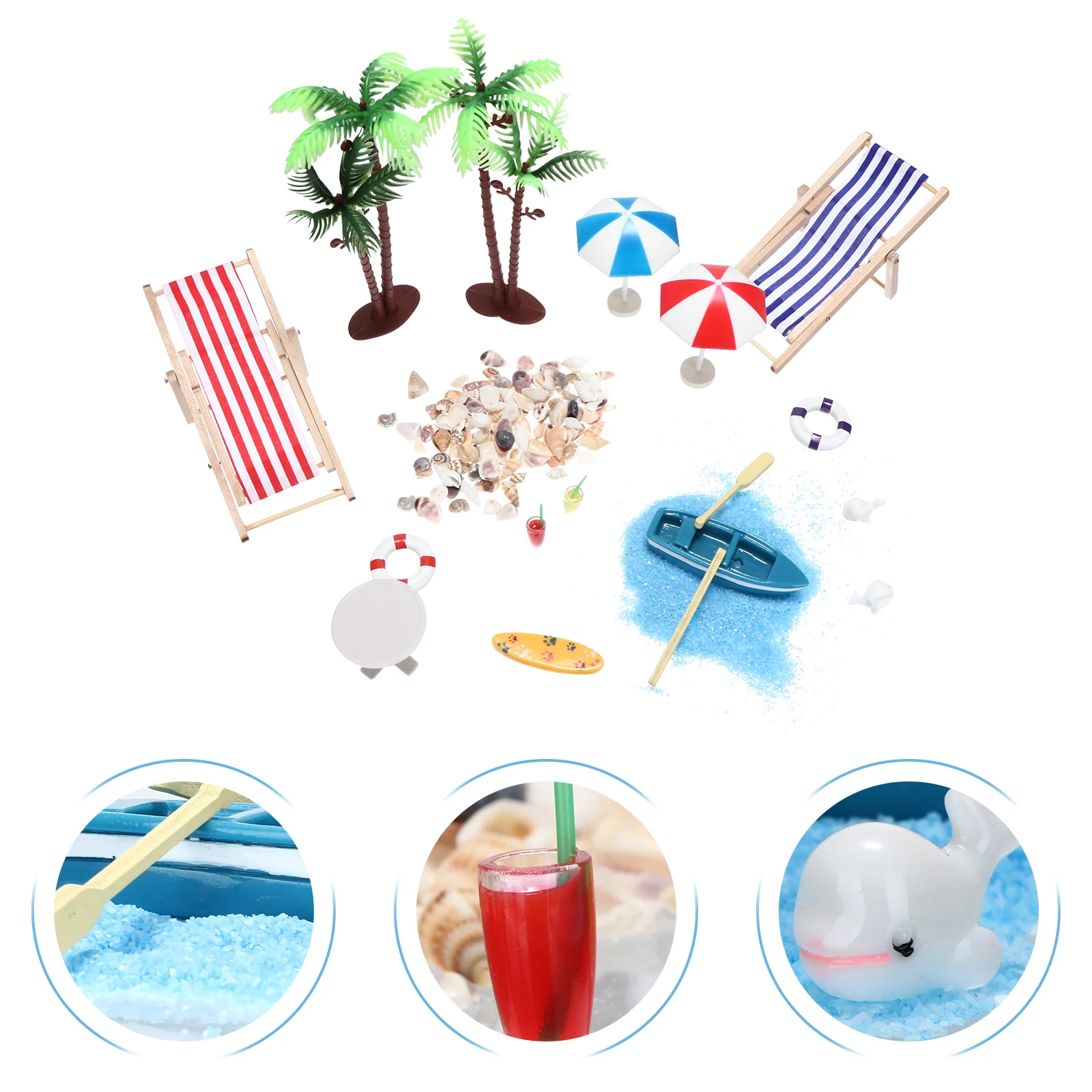 

18Pcs Mini Beach Scene Ornament Set Resin Craft for DIY Summer Style Mini House Decoration Accessories Fine Workmanship Fade