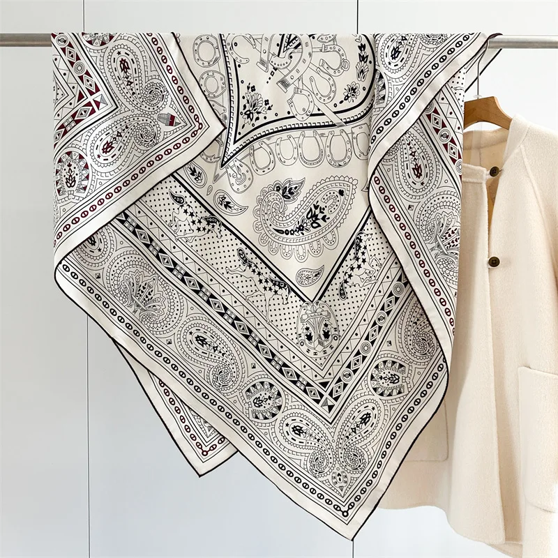 

Double Sided Print Winter Luxury Silk Wool Scarf Rolled Edges Shawls Bandanas Hijab Winter Accessories Christmas Heart Print