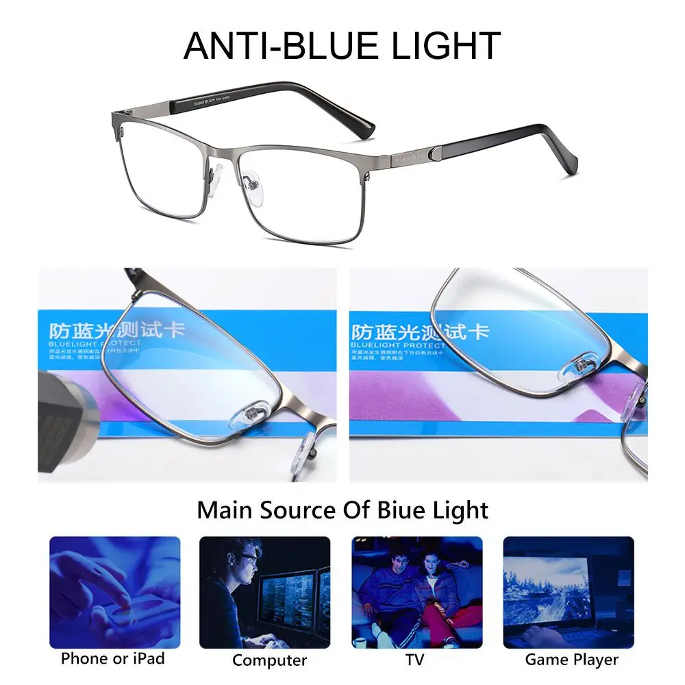 Gafas de lectura de acero para hombres y mujeres, lentes ópticas para presbicia, antiluz azul