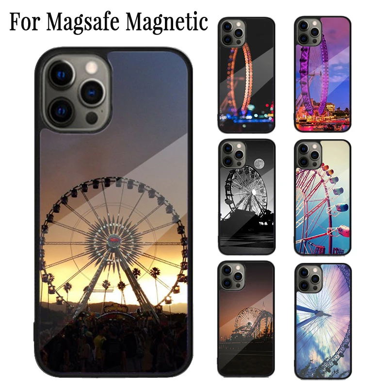 Ferris Wheel Magnetic Phone Case Coque For iPhone 16 15 14 Plus 13 12 Mini 11 Pro Max Magsafe Wireless Charging Cover