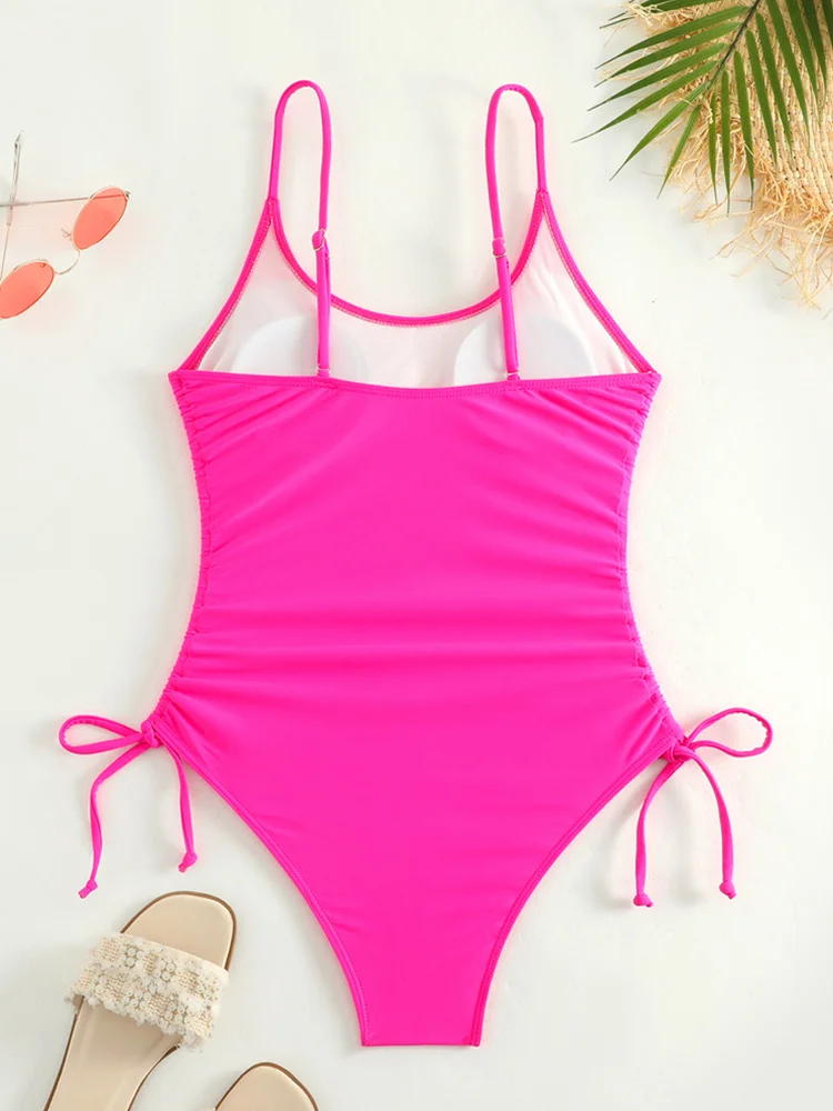 Eendelig Badpak Dames Stevige Badkleding Met Trekkoord 2024 Nieuwe Sexy Sling Monokini Badpak Voor Dames Zomer Strand Bodysuit