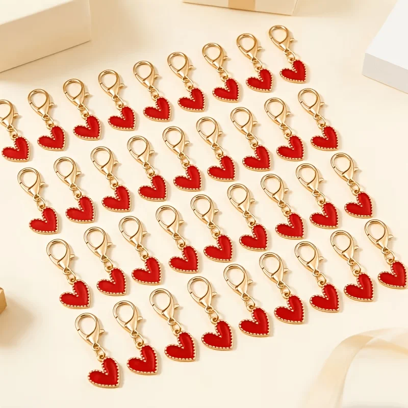 36-teiliges Herz-Schlüsselanhänger-Set, Legierungsanhänger, Rot, Rosa, Weiß, Taschendekoration, Geschenk für Frauen und Mädchen, Auto-Schlüsselanhänger-Zubehör – Detail 6