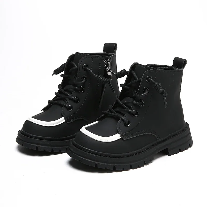 New Children Boots soft leather Handsome Lace-up Trendy Kids Short Boot Matte PU Leather Anti-slip Unisex Boys Girls Shoes 아동구두