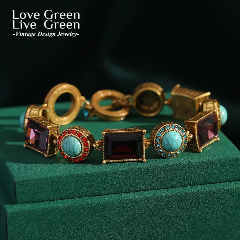 

Bracelets Woman Vintage Rectangle Amethyst Round Blue Natural Stone Candy Luxury Designer Antique Jewelry Gold Color Accessories