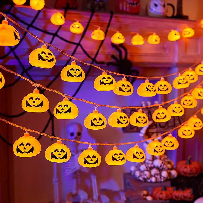 Đèn dây Halloween LED 20LED với mắt phát sáng bí ngô ma dơi, trang trí pin USB cho tiệc trong nhà ngoài trời trang trí vườn nhà