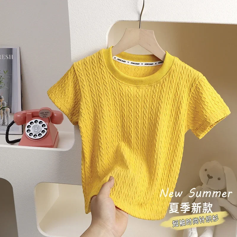 Baby Girls Boys Short Sleeved T-Shirt 2024 Summer Kids Top Tees Solid Shirt Toddler Pullover Children's Clothing Korean Style image 3