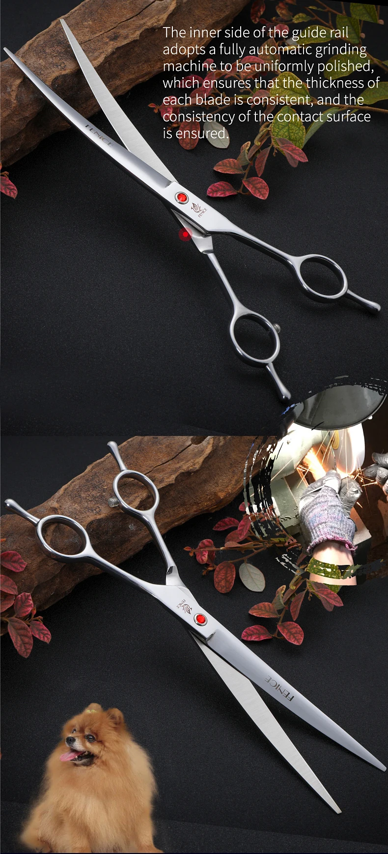 Fenice Edelstahl 7/7,5/8 Zoll gebogene Schere Haustier Hundepflegeschere Haustiere Haarschneideschere WhatsApp tijeras tesoura – Detail 10