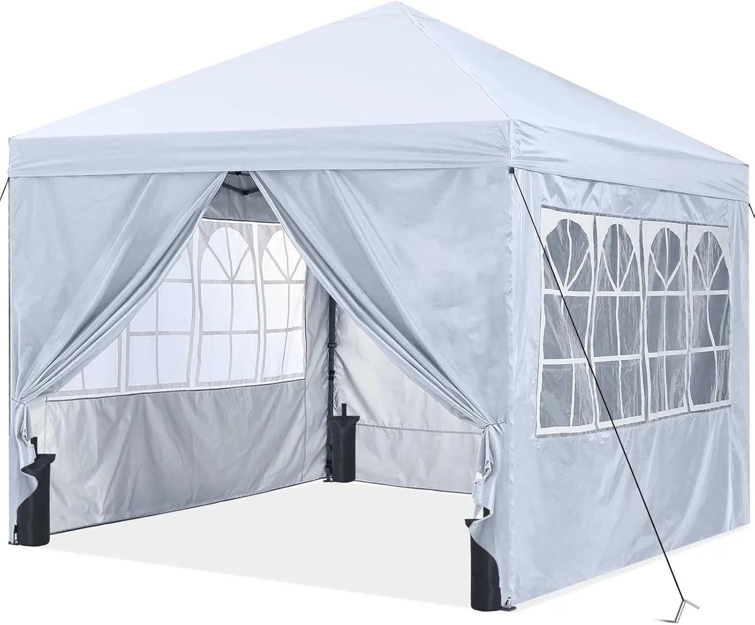 10X10 Pop Up Canopy Tent Enclosed Instant Canopy Shelter with Zipped Side Wall Church Window, Bonus 4 Weights Bags (White)