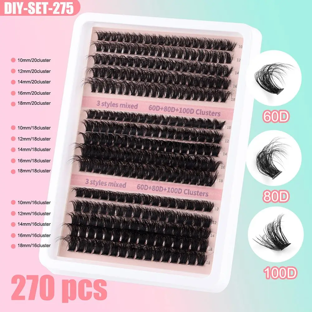 DIYつけまつげセット ふわふわクラスターラッシュ 40D-160D ミックスまつげエクステキット グルーとピンセット付き セグメントラッシュクラスター