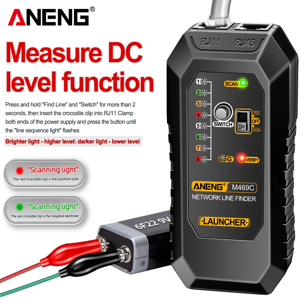 ANENG M469C Network Cable Tester High-precision Smart RJ45 RJ11 LAN Power Cable Line Tracing Measure DC Level Cables Tool