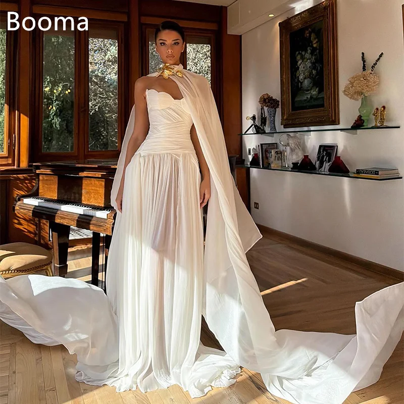

Booma A-Line Strapless Pleat Simple chiffon Elegant Wedding Dresses Sleeveless Brides Gown Custom Made 2025