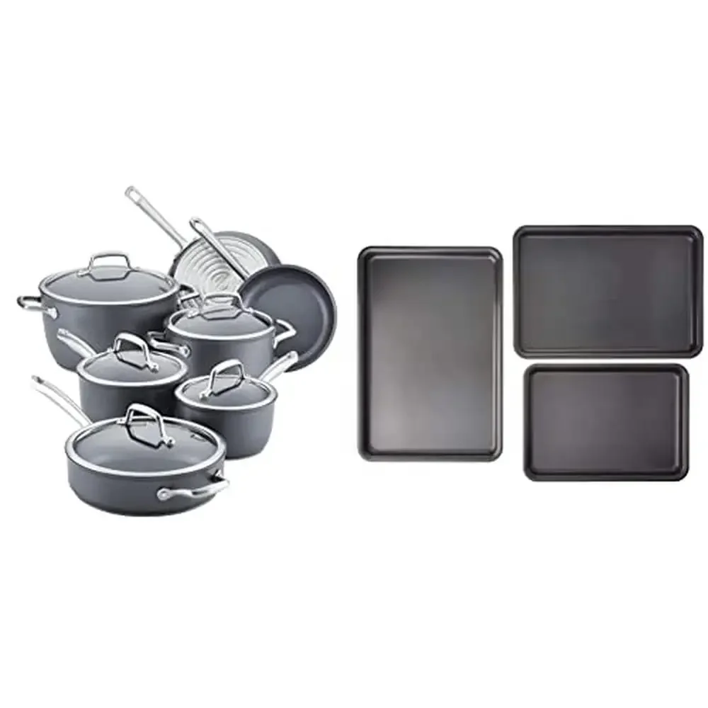 Hard Anodized Nonstick Cookware Bakeware Set 12 Piece Moonstone Gray 9-17-Inch